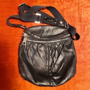 L.A.M.B. Gwen Stefani black leather crossbody zip top purse bag